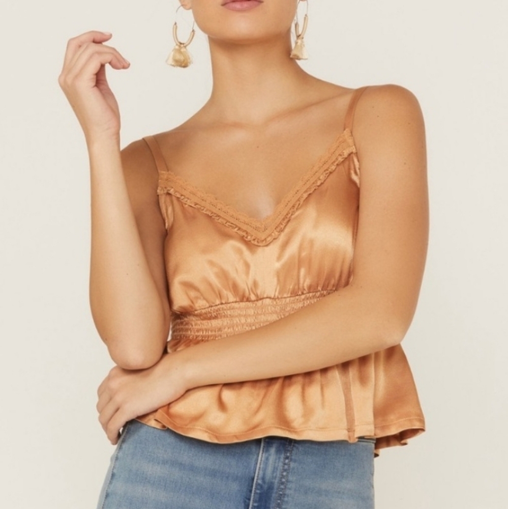 Shyanne Smocked Empire Beige Satin Cami Boot Barn Gold Lace Small